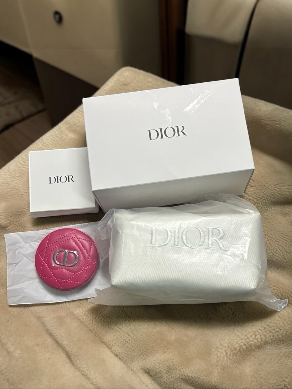 Dior Pink Quilted Mirror with Dior Pouch